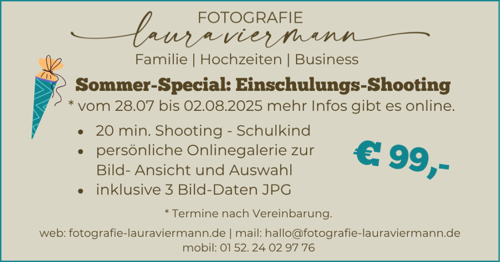Einschulungs-Special 20 min Shooting in meinem Studio in Rahden inkl. 3 Bild-Daten JPG für 99€